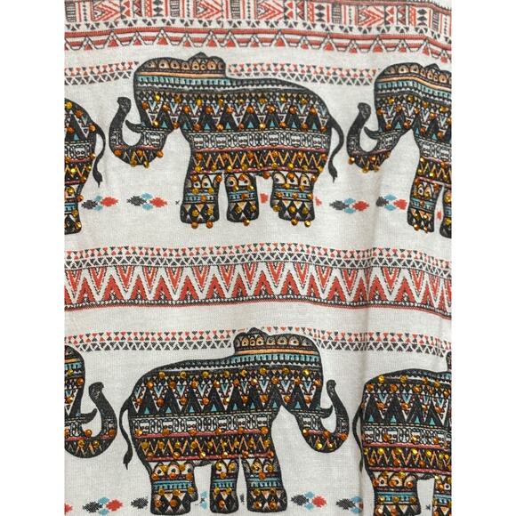 JC Fits S Top Cream Elephants Bead Crochet Slit Sleeve Boho Safari Travel Glam - Picture 3 of 9